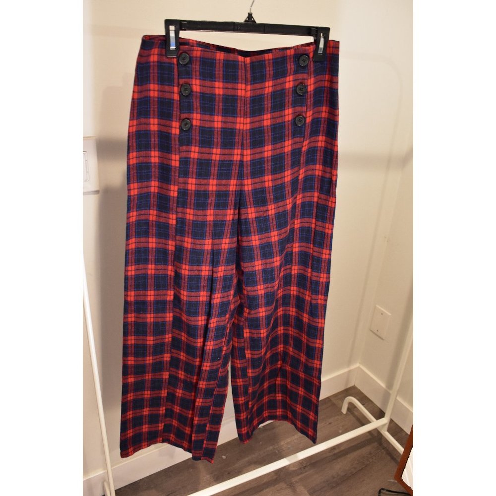 NWT Cider Tartan Side Button Wide Leg Trousers